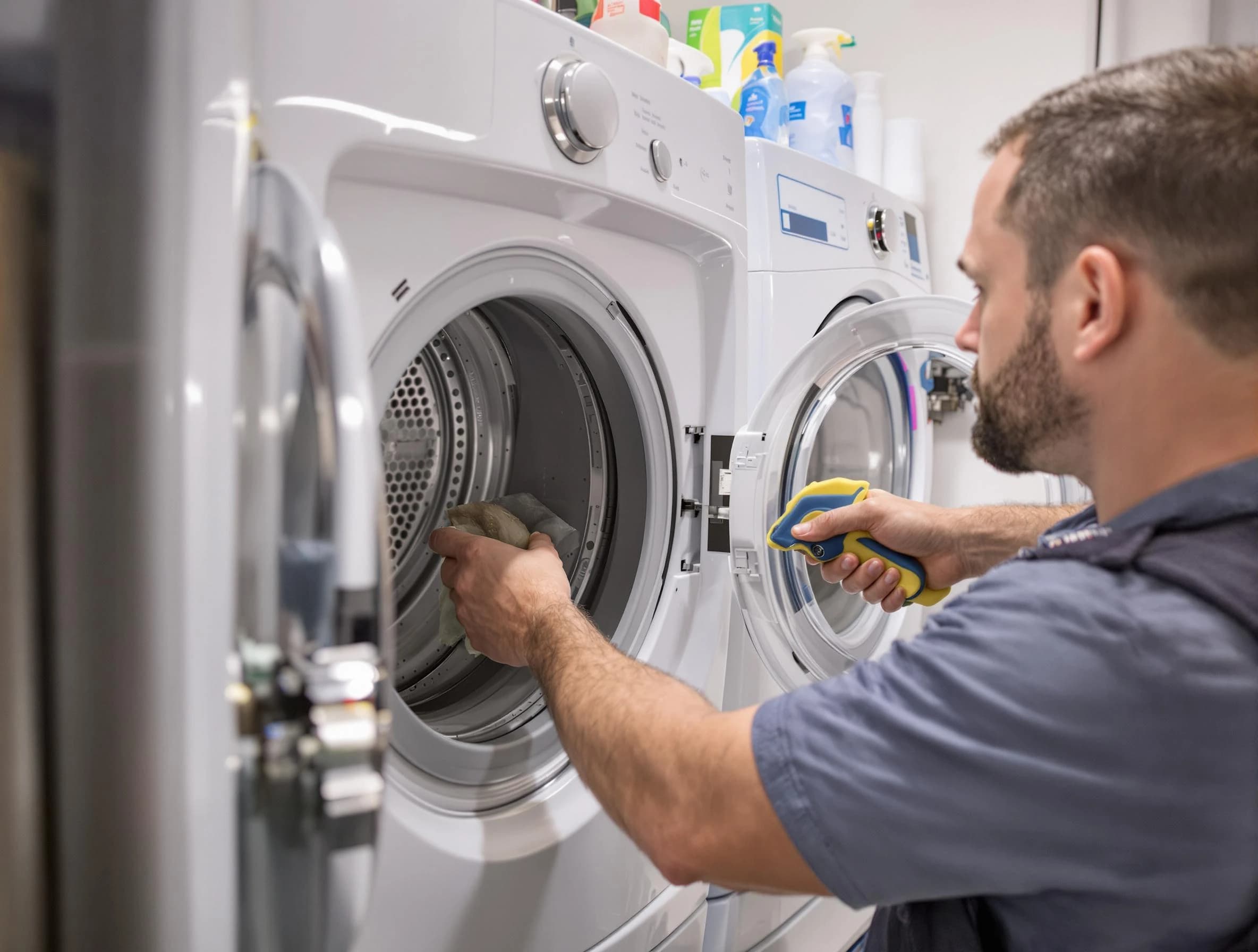 Newport Beach Dryer Vent Cleaning specialist removing lint buildup from a dryer lint trap system in Newport Beach