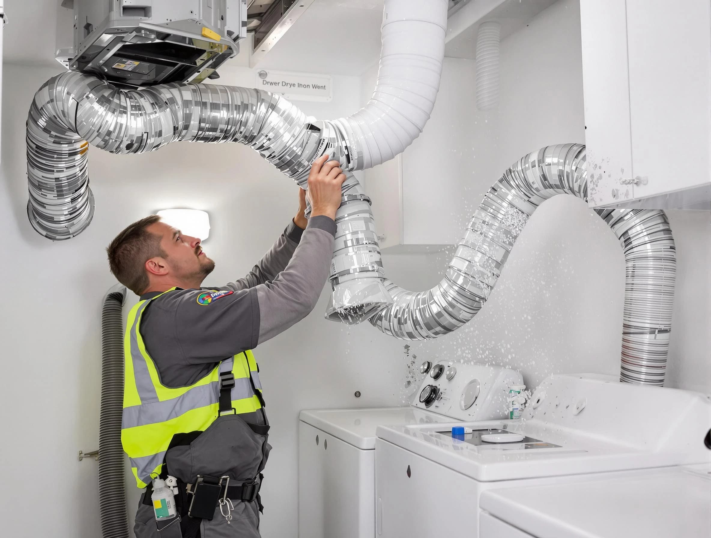 Newport Beach Dryer Vent Cleaning technician performing detailed dryer exhaust vent cleaning at a home in Newport Beach