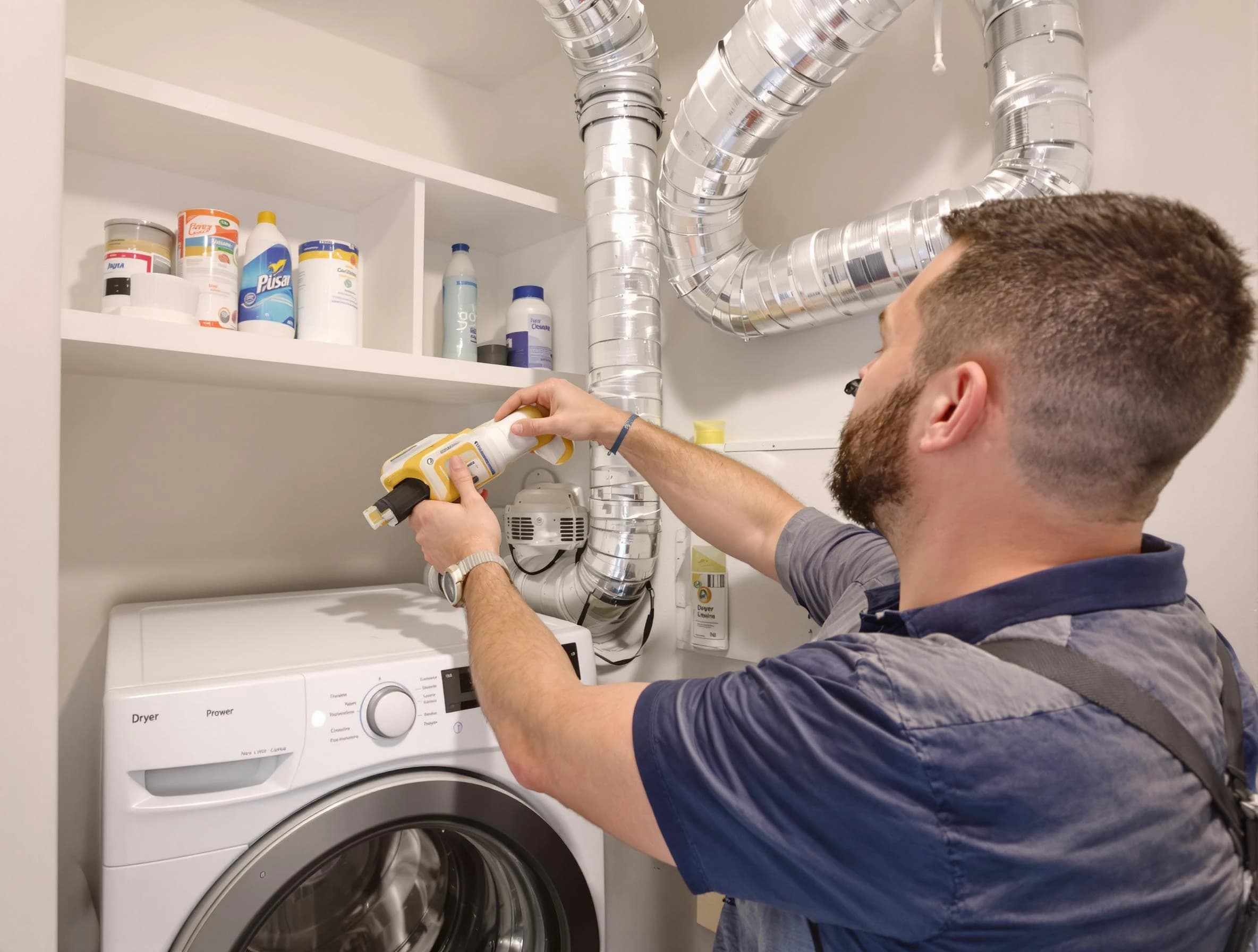 Newport Beach Dryer Vent Cleaning technician performing dryer vent cleaning at a home in Newport Beach