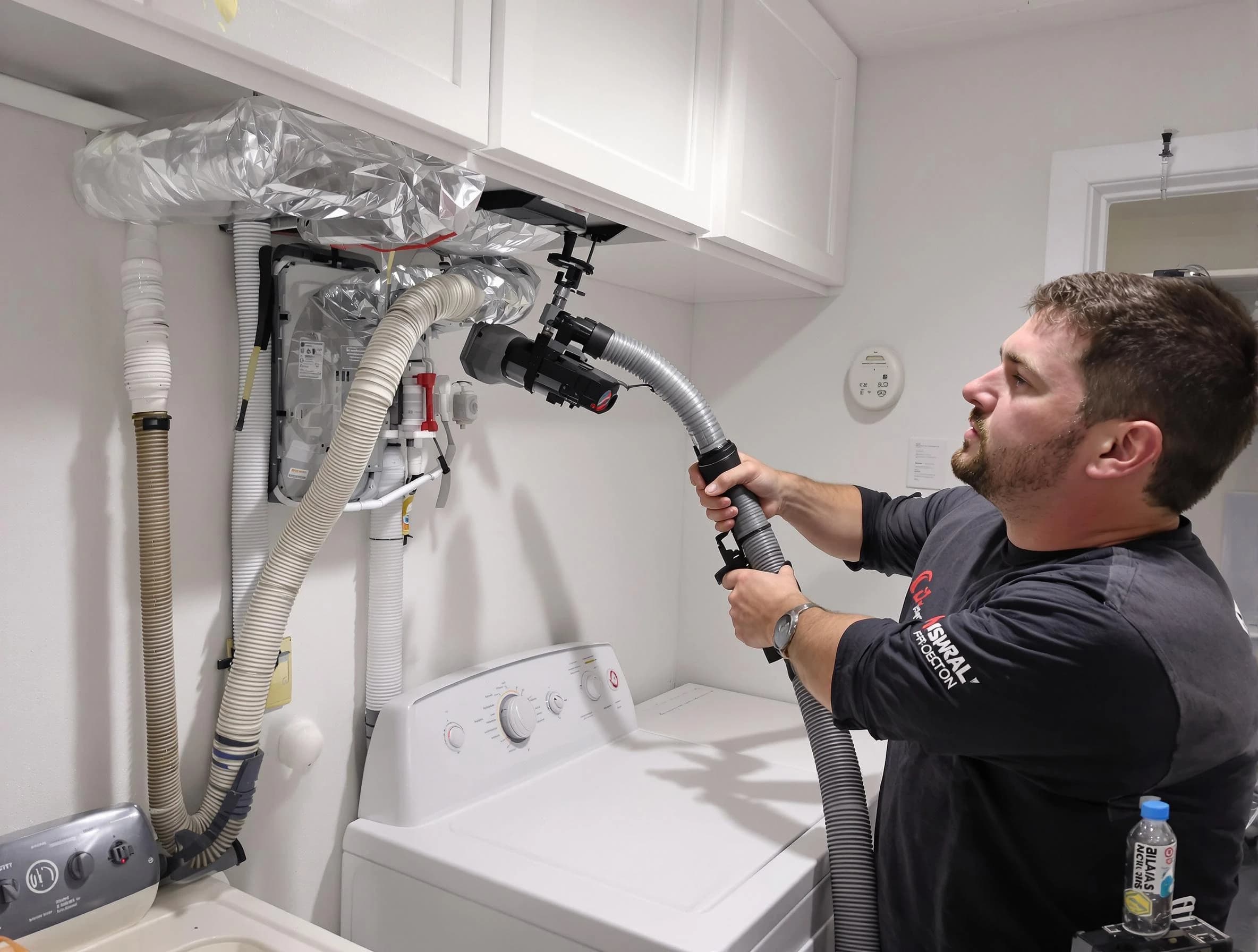 Newport Beach Dryer Vent Cleaning certified technician performing safety-focused gas dryer vent cleaning in Newport Beach