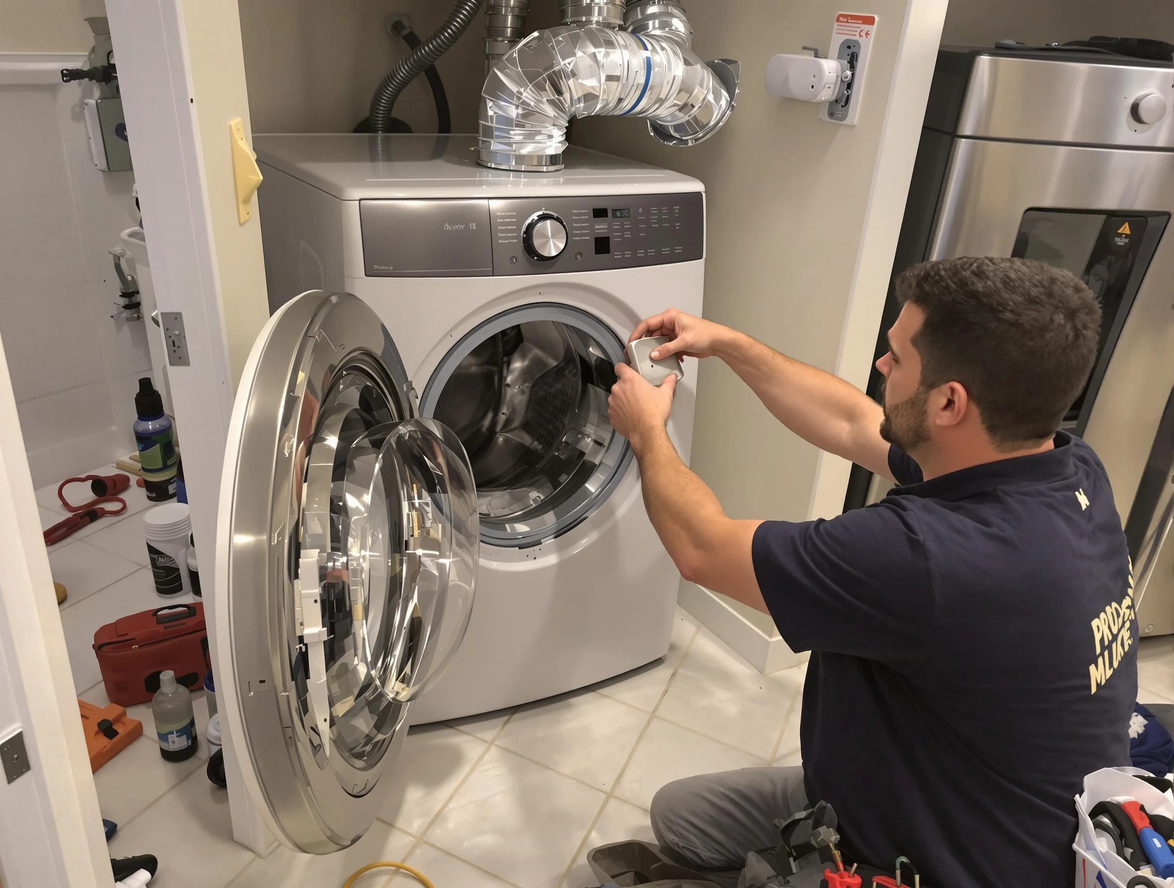 Newport Beach Dryer Vent Cleaning technician performing precise dryer vent hose installation in Newport Beach
